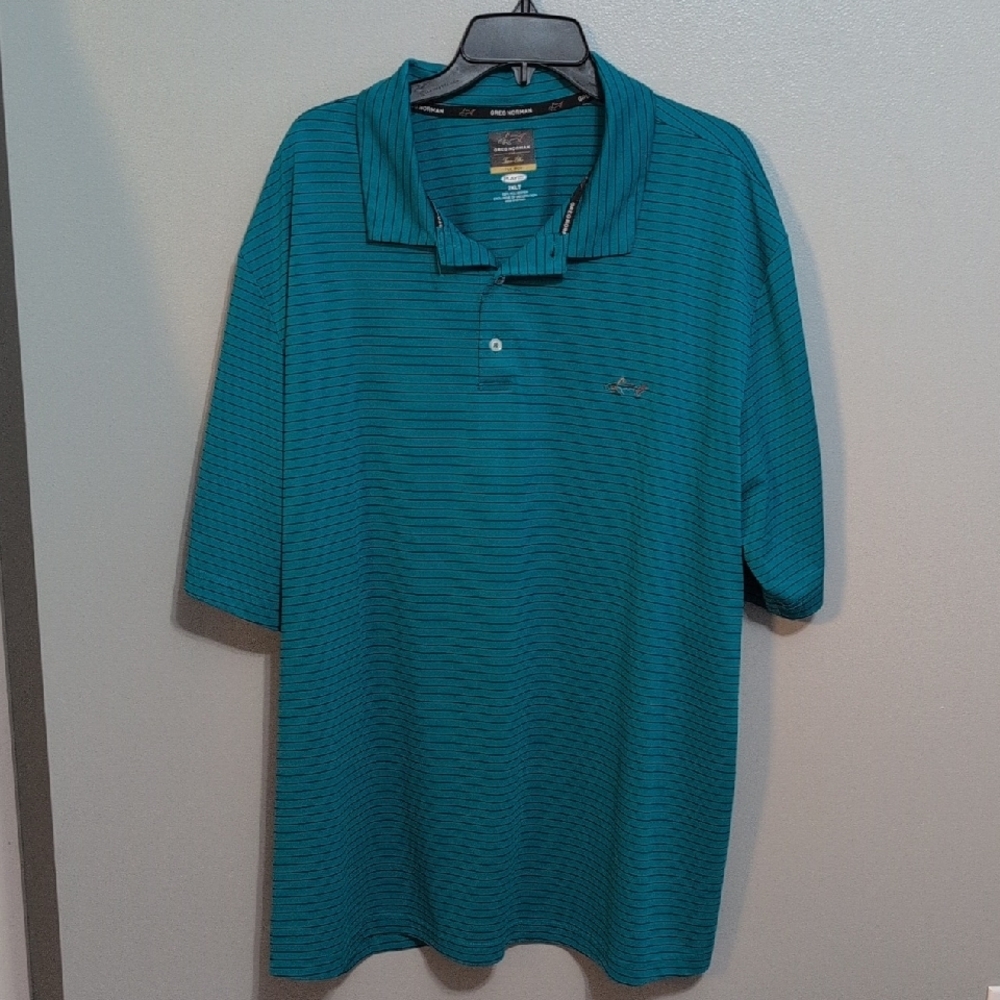 SPRING Greg Norman Teal Polo Shirt with Short Sleeves and Relaxed Fit 2XLT